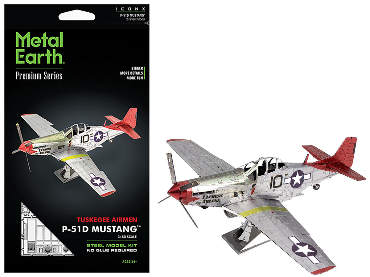 Model Kit North American P-51D Mustang Fighter Aircraft "Tuskegee Airmen Duchess Arlene 100th Fighter Squadron" United States Army Air Forces (Challenging Difficulty) Steel Model by Metal Earth-4