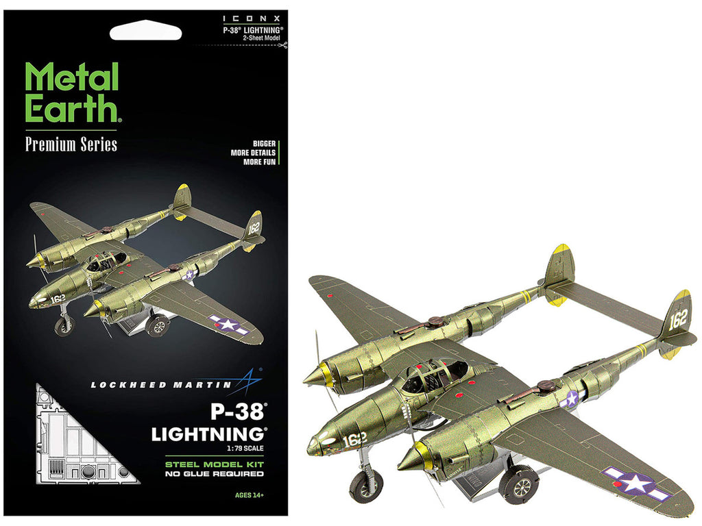 Model Kit Lockheed Martin P-38 Lightning Fighter Aircraft "#162" United States Army Air Forces (Challenging Difficulty) Model by Metal Earth-4
