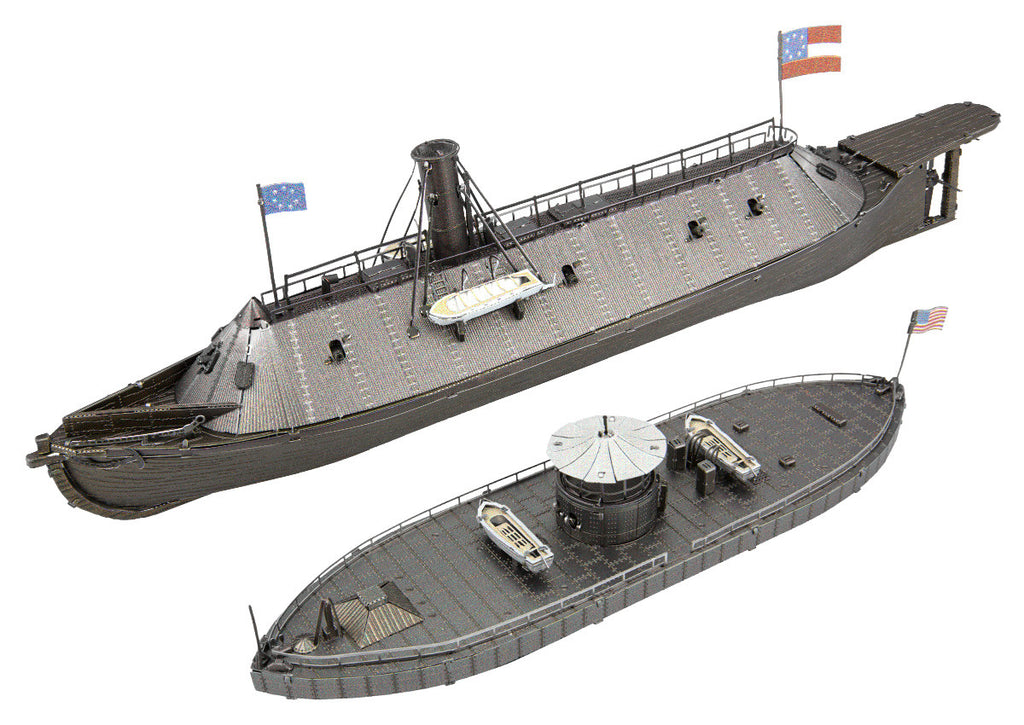 Model Kit USS Monitor and USS Merrimack Ironclad Warships "Battle of the Ironclads" (Challenging Difficulty) Steel Model by Metal Earth-1