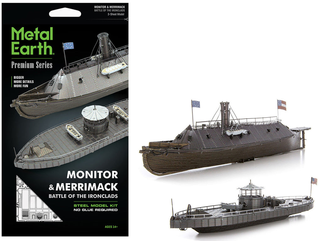 Model Kit USS Monitor and USS Merrimack Ironclad Warships "Battle of the Ironclads" (Challenging Difficulty) Steel Model by Metal Earth-4