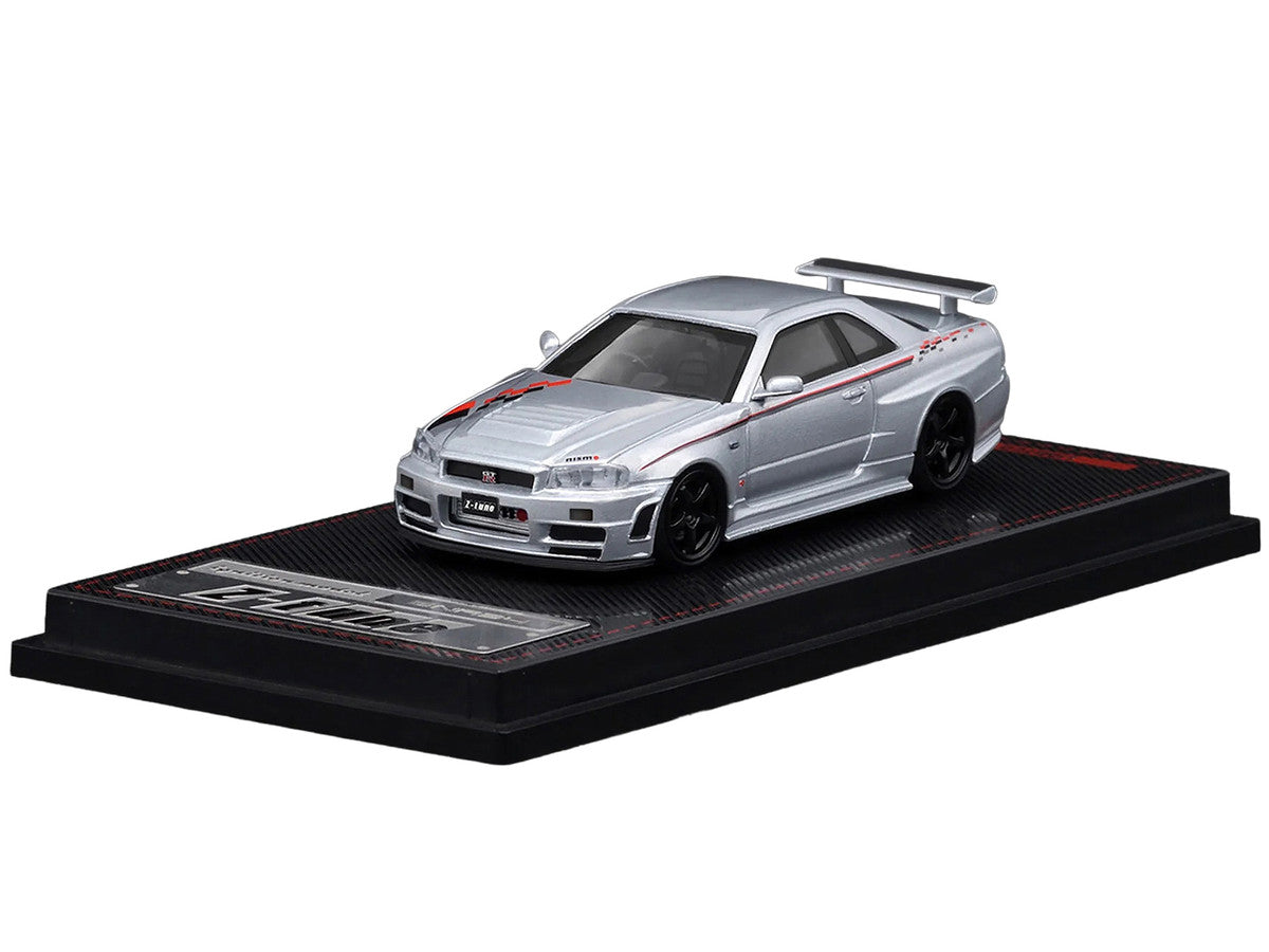 Nissan Skyline GT-R (BNR34) Z-Tune Nismo RHD (Right Hand Drive) Silver Metallic with Graphics 1/64 Diecast Model Car by Ignition Model-1