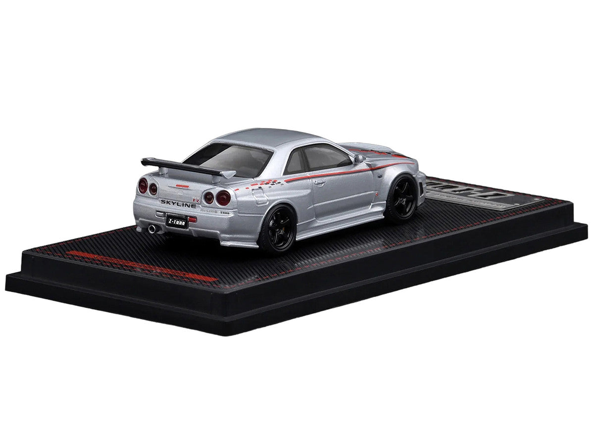 Nissan Skyline GT-R (BNR34) Z-Tune Nismo RHD (Right Hand Drive) Silver Metallic with Graphics 1/64 Diecast Model Car by Ignition Model-2