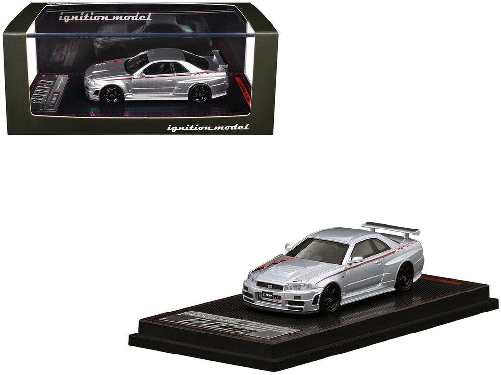 Nissan Skyline GT-R (BNR34) Z-Tune Nismo RHD (Right Hand Drive) Silver Metallic with Graphics 1/64 Diecast Model Car by Ignition Model-0
