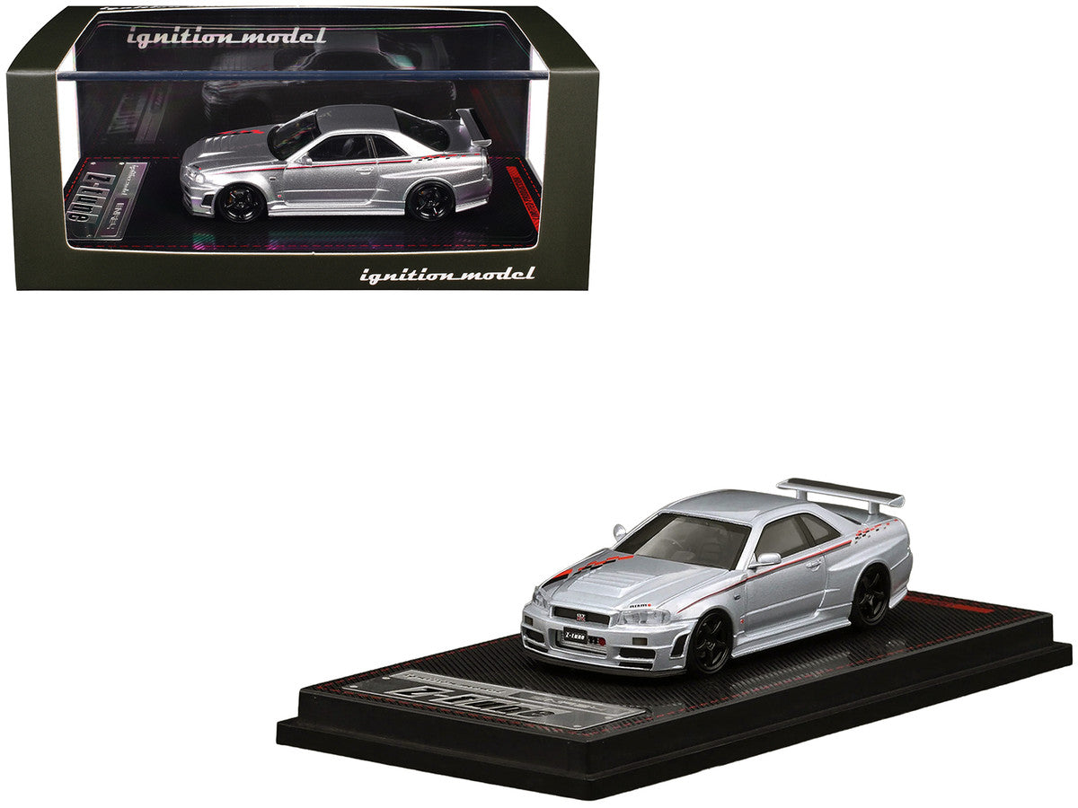 Nissan Skyline GT-R (BNR34) Z-Tune Nismo RHD (Right Hand Drive) Silver Metallic with Graphics 1/64 Diecast Model Car by Ignition Model-0