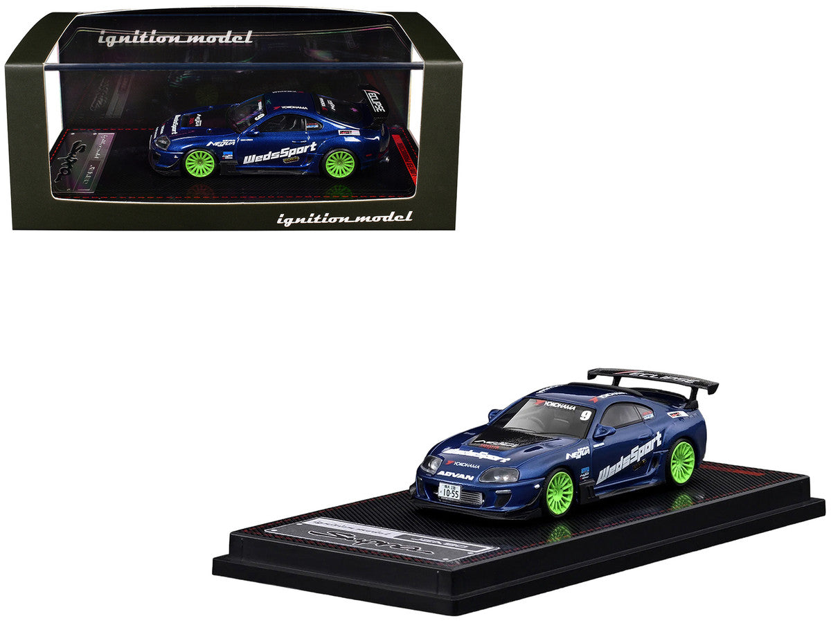 Toyota Supra (JZA80) RZ RHD (Right Hand Drive) #9 "WedsSport" Blue Metallic with Graphics 1/64 Diecast Model Car by Ignition Model-0