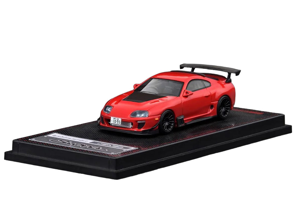 Toyota Supra (JZA80) RZ RHD (Right Hand Drive) Red with Carbon Hood 1/64 Diecast Model Car by Ignition Model-1