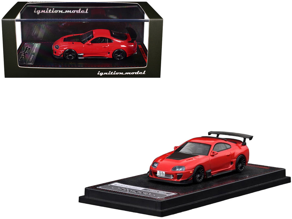 Toyota Supra (JZA80) RZ RHD (Right Hand Drive) Red with Carbon Hood 1/64 Diecast Model Car by Ignition Model-0