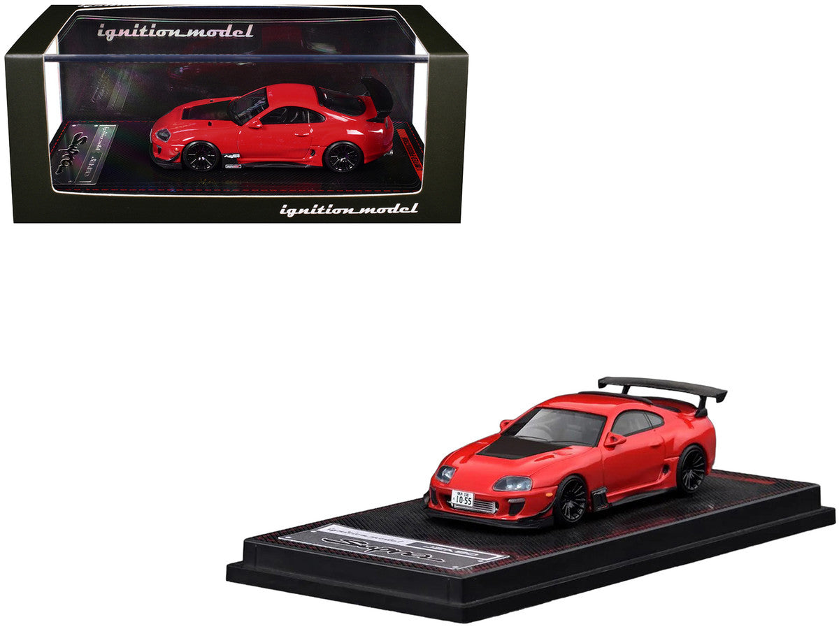 Toyota Supra (JZA80) RZ RHD (Right Hand Drive) Red with Carbon Hood 1/64 Diecast Model Car by Ignition Model-0