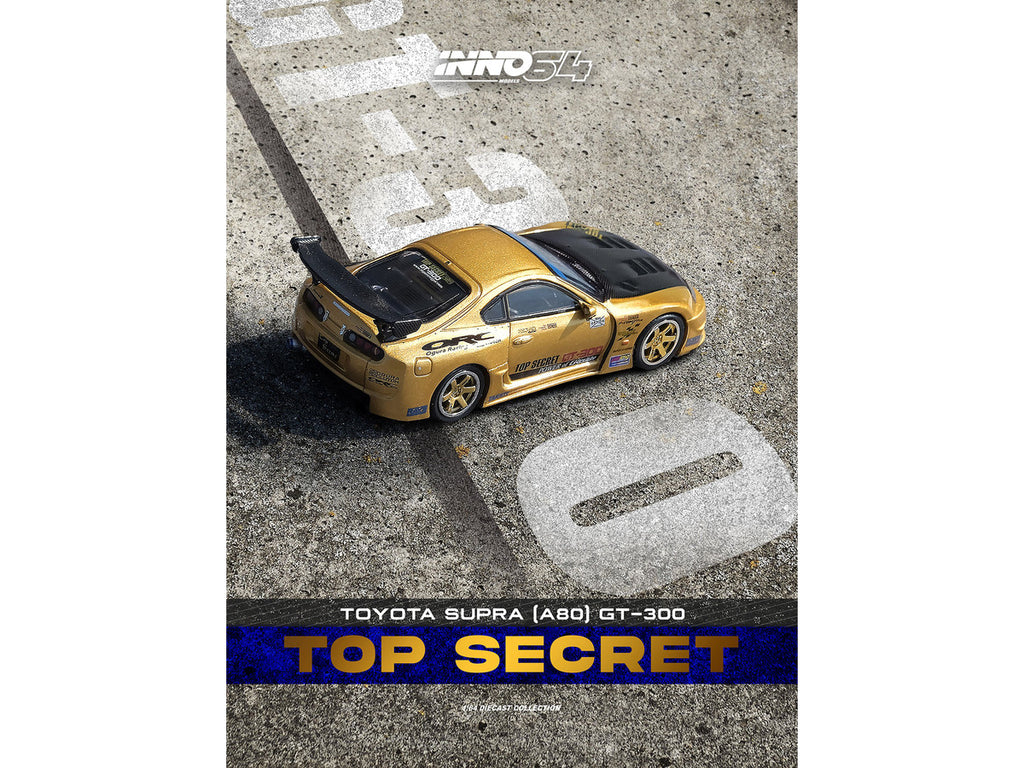Toyota Supra (A80) "Top Secret" GT300 RHD (Right Hand Drive) Gold Metallic with Carbon Hood 1/64 Diecast Model Car by Inno Models-1