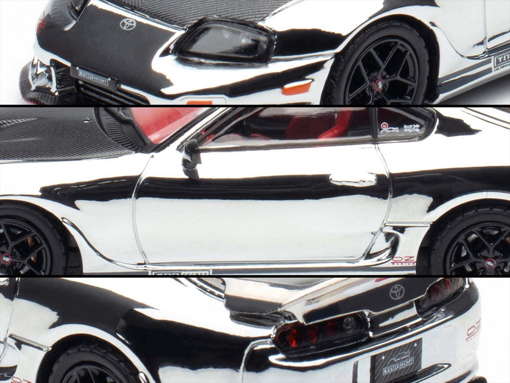Toyota Supra (A80) "Top Secret" GT300 RHD (Right Hand Drive) Chrome with Carbon Hood and Red Interior "Tokyo Auto Salon 2026 Event Exclusive" 1/64 Diecast Model Car by Inno Models-3