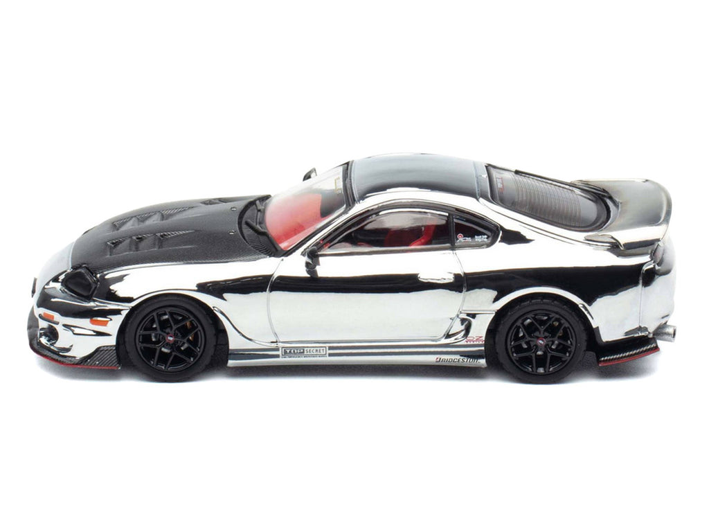 Toyota Supra (A80) "Top Secret" GT300 RHD (Right Hand Drive) Chrome with Carbon Hood and Red Interior "Tokyo Auto Salon 2026 Event Exclusive" 1/64 Diecast Model Car by Inno Models-0