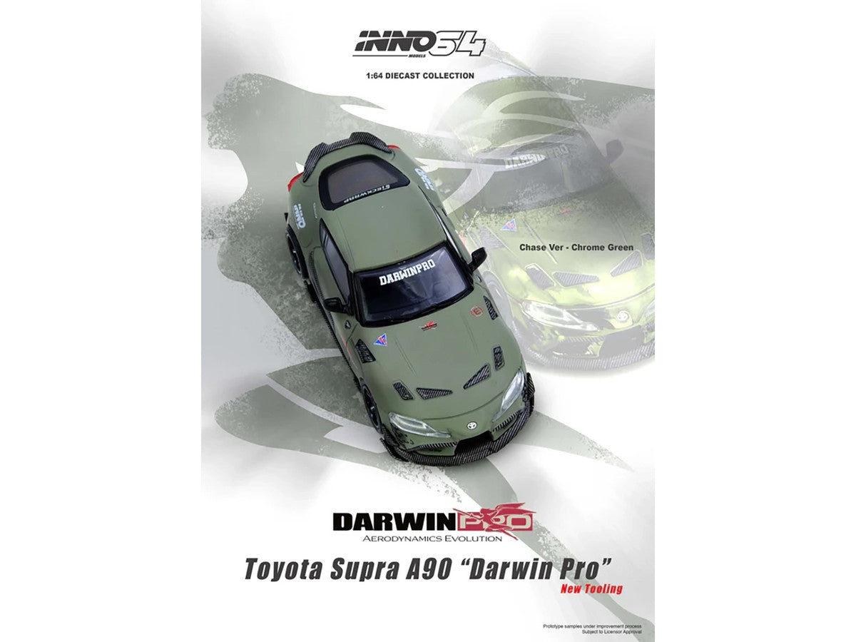 Toyota Supra (A90) "DarwinPro" Matt Green with Carbon Accents 1/64 Diecast Model Car by Inno Models-0
