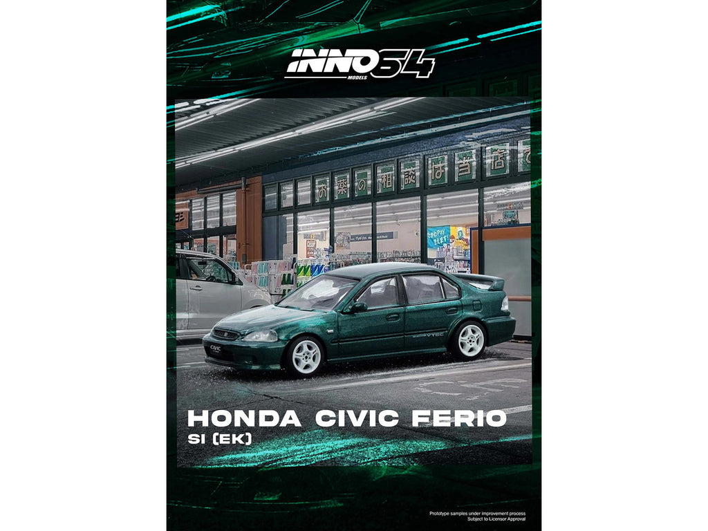 Honda Civic Ferio Si (EK) RHD (Right Hand Drive) Green Metallic 1/64 Diecast Model Car by Inno Models-2