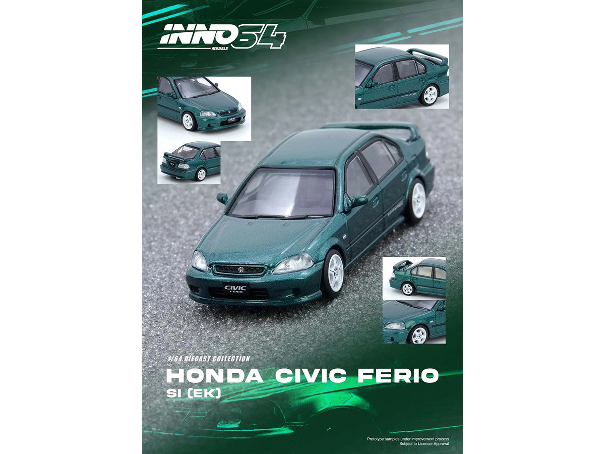 Honda Civic Ferio Si (EK) RHD (Right Hand Drive) Green Metallic 1/64 Diecast Model Car by Inno Models-1