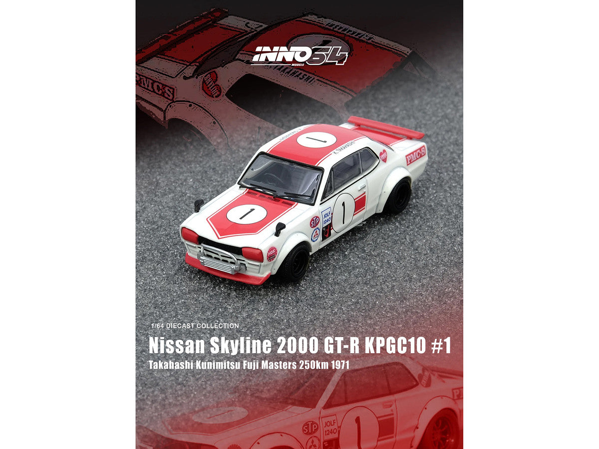 Nissan Skyline 2000 GT-R (KPGC10) #1 RHD (Right Hand Drive) Takahashi Kinimitsu "Fuji Masters 250km" (1971) 1/64 Diecast Model Car by Inno Models-0
