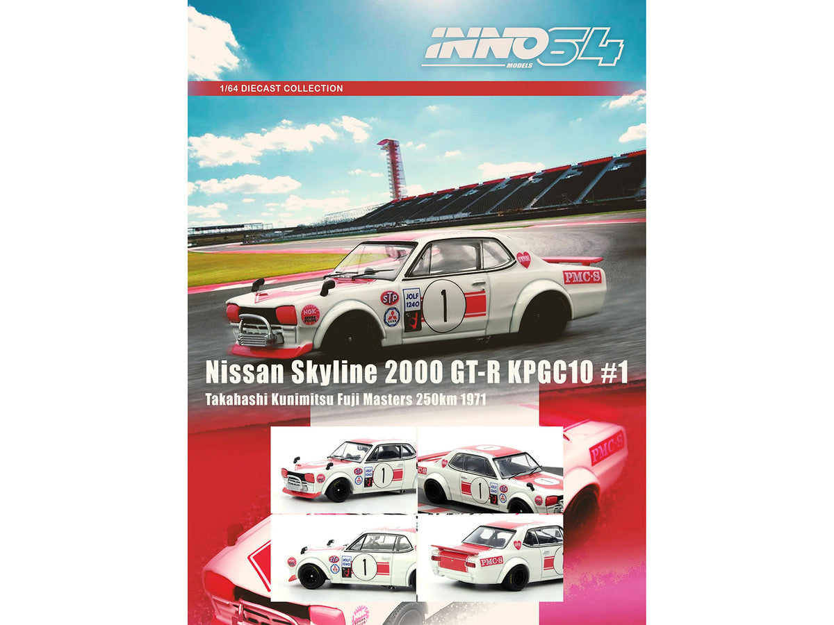Nissan Skyline 2000 GT-R (KPGC10) #1 RHD (Right Hand Drive) Takahashi Kinimitsu "Fuji Masters 250km" (1971) 1/64 Diecast Model Car by Inno Models-1