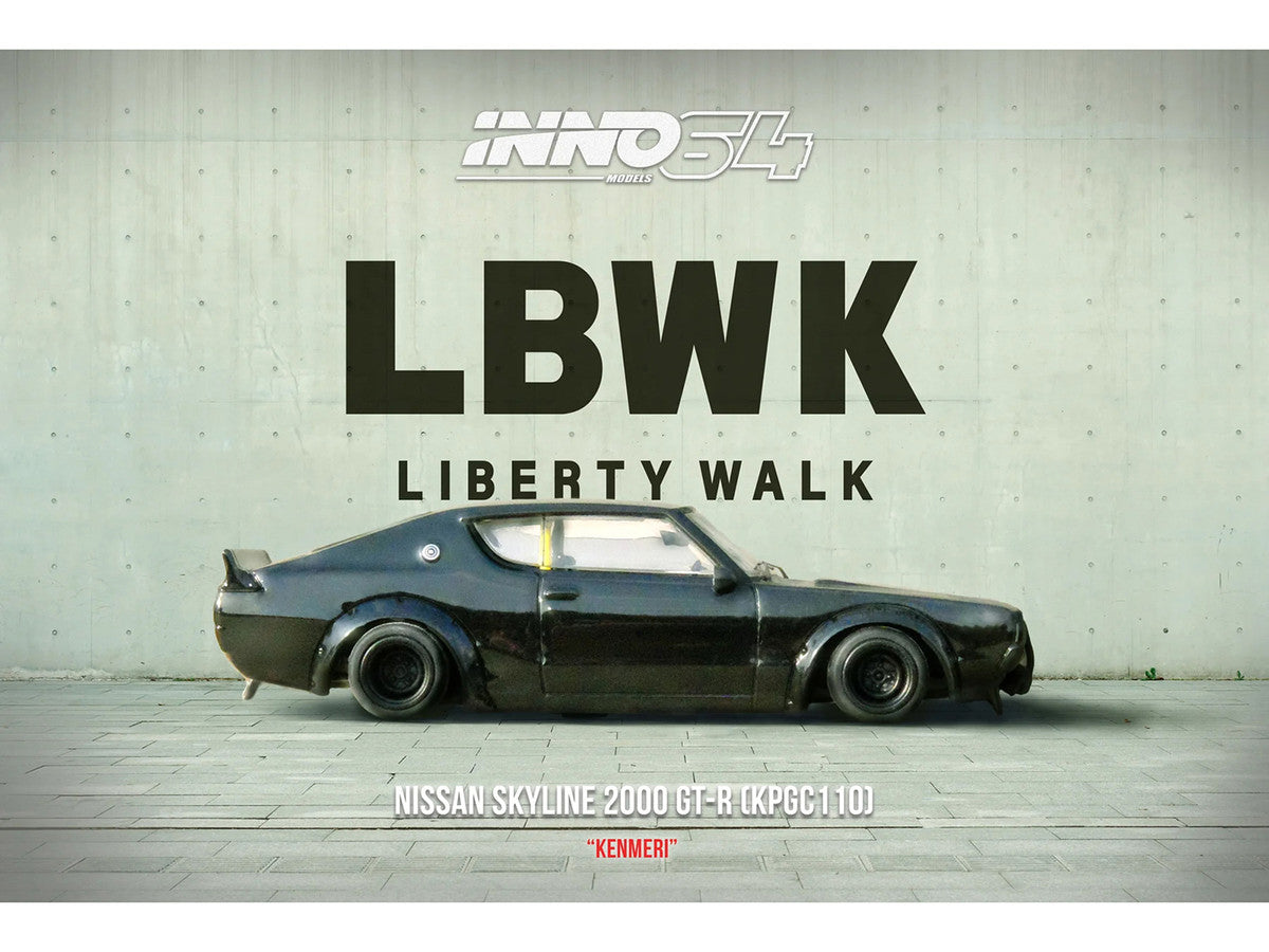 Nissan Skyline 2000 GT-R (KPGC110) RHD (Right Hand Drive) "LB-Works" Black 1/64 Diecast Model Car by Inno Models-2