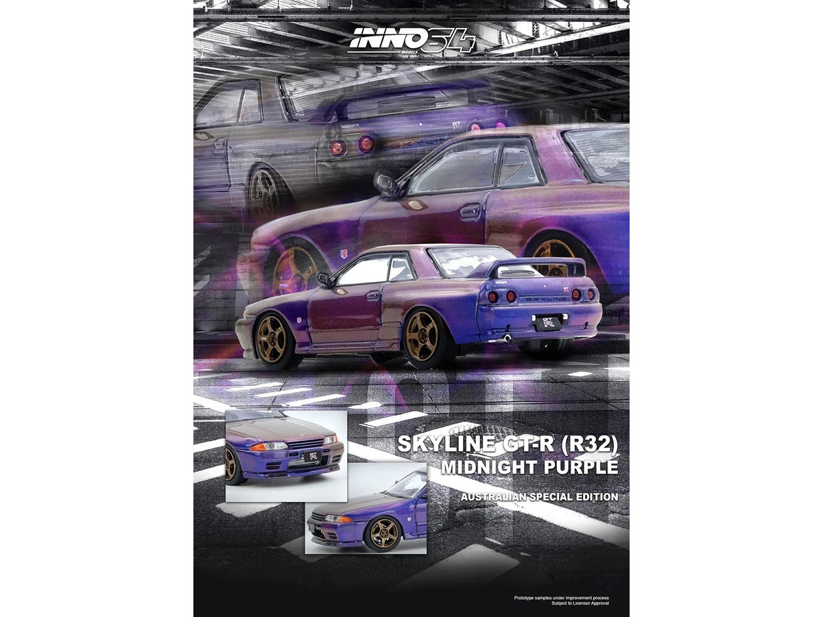 Nissan Skyline GT-R (R32) RHD (Right Hand Drive) Midnight Purple Metallic "Australian Special Edition" 1/64 Diecast Model Car by Inno Models-1