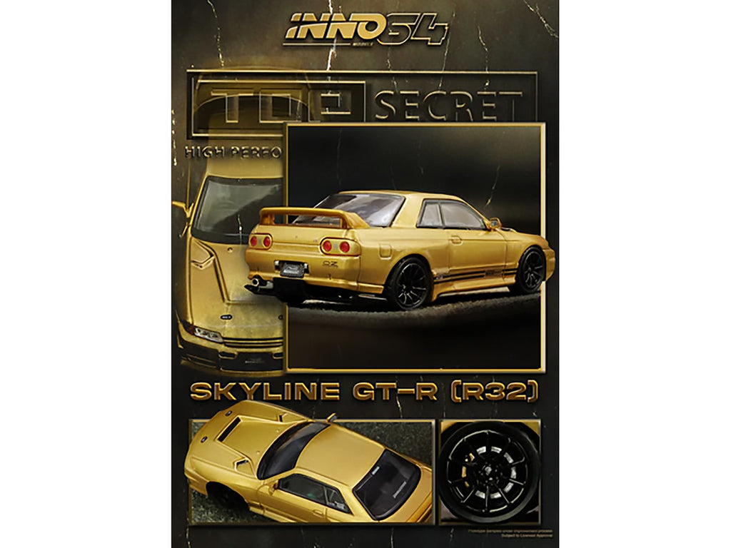 Nissan Skyline "Top Secret" BNR32 GT-R (650R) RHD (Right Hand Drive) Gold Metallic 1/64 Diecast Model Car by Inno Models-1