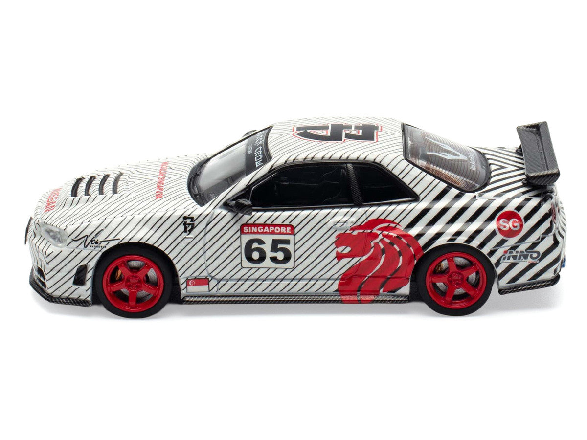 Nissan Skyline GT-R (R34) RHD (Right Hand Drive) #65 "Black Crow" White with Black Pinstripes "Singapore Diecast Expo 2025 Event Edition" 1/64 Diecast Model Car by Inno Models-3