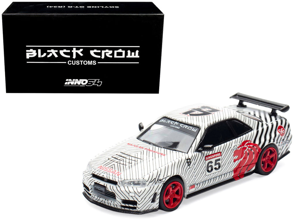 Nissan Skyline GT-R (R34) RHD (Right Hand Drive) #65 "Black Crow" White with Black Pinstripes "Singapore Diecast Expo 2025 Event Edition" 1/64 Diecast Model Car by Inno Models-4