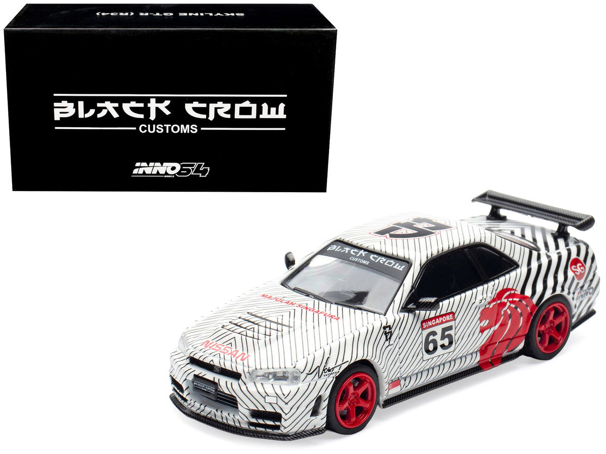 Nissan Skyline GT-R (R34) RHD (Right Hand Drive) #65 "Black Crow" White with Black Pinstripes "Singapore Diecast Expo 2025 Event Edition" 1/64 Diecast Model Car by Inno Models-4