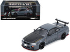 Nissan Skyline GT-R (R34) "Top Secret" RHD (Right Hand Drive) Stealth Gray with Carbon Hood "GTSHOW 2025 Event Edition" 1/64 Diecast Model Car by Inno Models-3