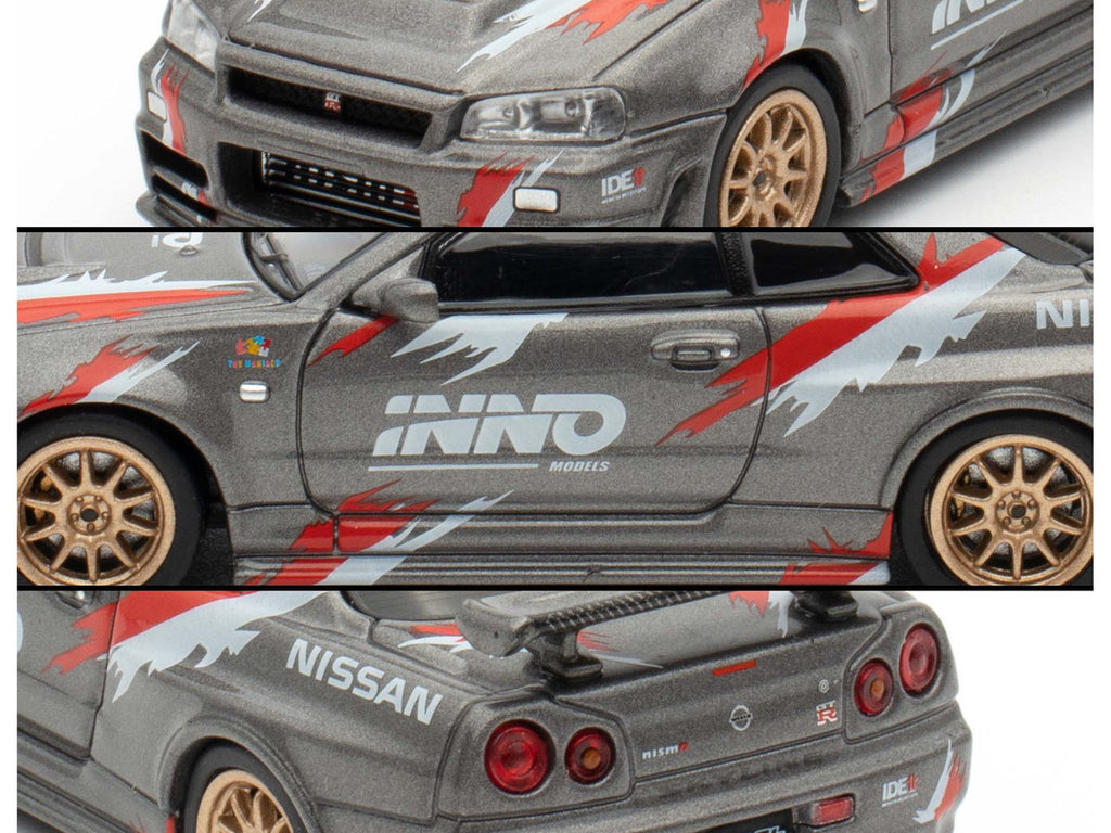 Nissan Skyline GT-R (R34) Z-Tune RHD (Right Hand Drive) Gray Metallic with Graphics "Indonesia Diecast Expo 2024 Exclusive Edition" 1/64 Diecast Model Car by Inno Models-3