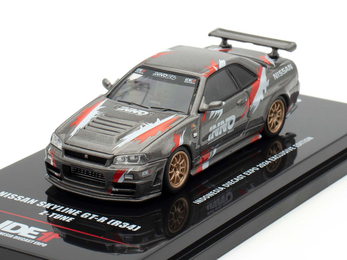 Nissan Skyline GT-R (R34) Z-Tune RHD (Right Hand Drive) Gray Metallic with Graphics "Indonesia Diecast Expo 2024 Exclusive Edition" 1/64 Diecast Model Car by Inno Models-2