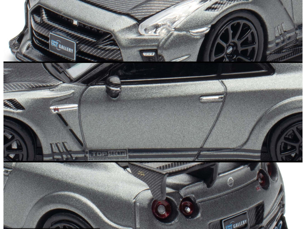 Nissan GT-R (R35) "Top Secret" RHD (Right Hand Drive) Gray Metallic with Carbon Hood "IAM Bangkok 2025 Event Edition" 1/64 Diecast Model Car by Inno Models-3