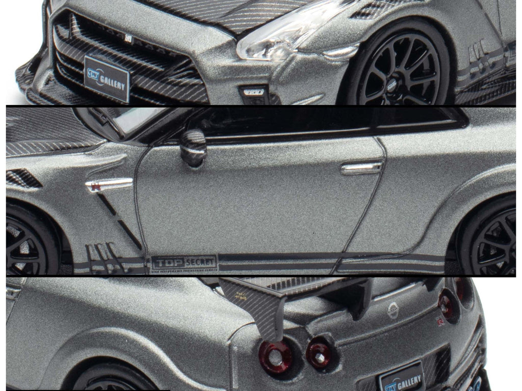Nissan GT-R (R35) "Top Secret" RHD (Right Hand Drive) Gray Metallic with Carbon Hood "IAM Bangkok 2025 Event Edition" 1/64 Diecast Model Car by Inno Models