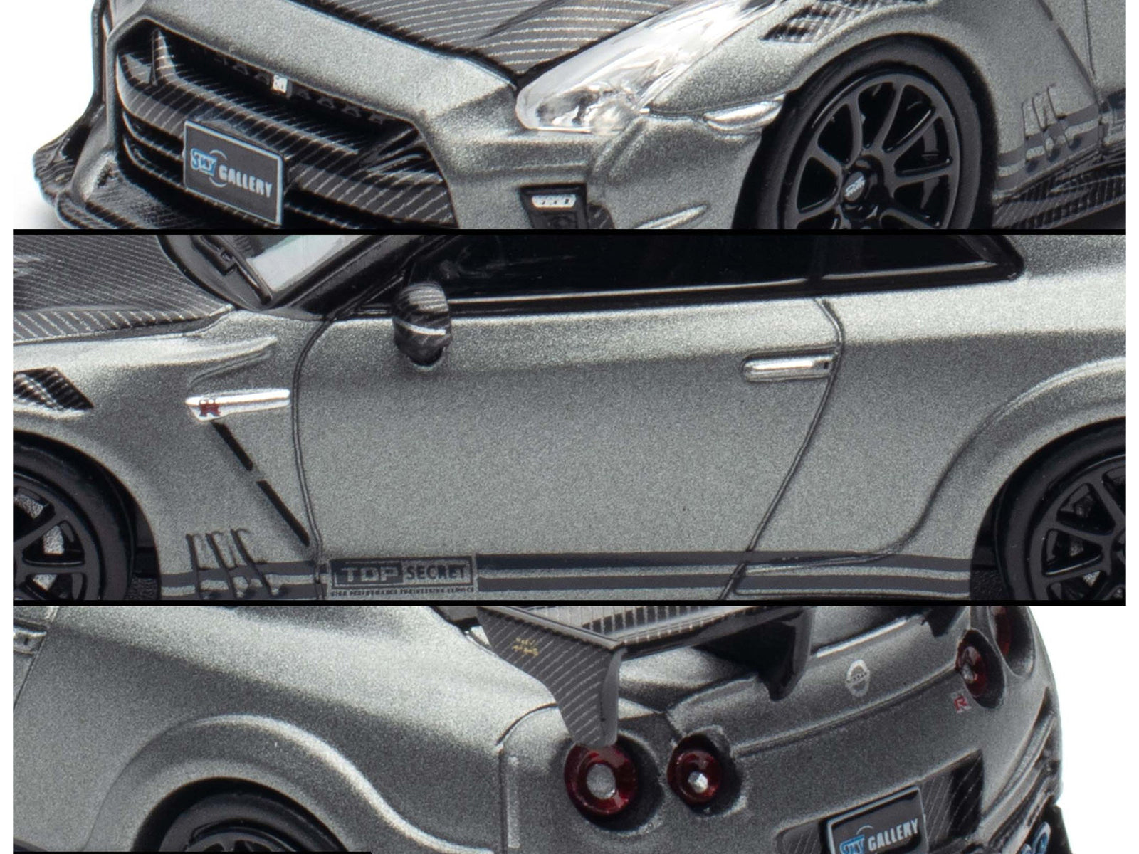 Nissan GT-R (R35) "Top Secret" RHD (Right Hand Drive) Gray Metallic with Carbon Hood "IAM Bangkok 2025 Event Edition" 1/64 Diecast Model Car by Inno Models