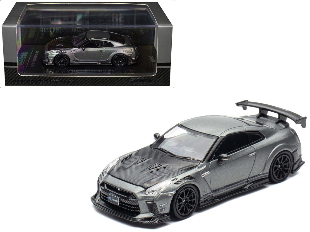 Nissan GT-R (R35) "Top Secret" RHD (Right Hand Drive) Gray Metallic with Carbon Hood "IAM Bangkok 2025 Event Edition" 1/64 Diecast Model Car by Inno Models-4