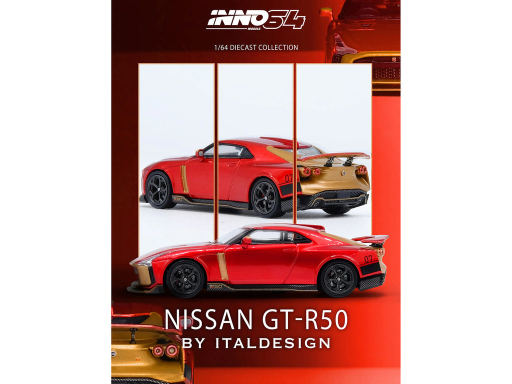 Nissan GT-R50 By ItalDesign Red Metallic with Gold Accents 1/64 Diecast Model Car by Inno Models-2