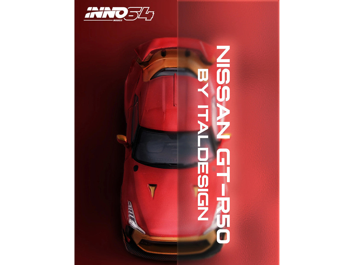 Nissan GT-R50 By ItalDesign Red Metallic with Gold Accents 1/64 Diecast Model Car by Inno Models-1