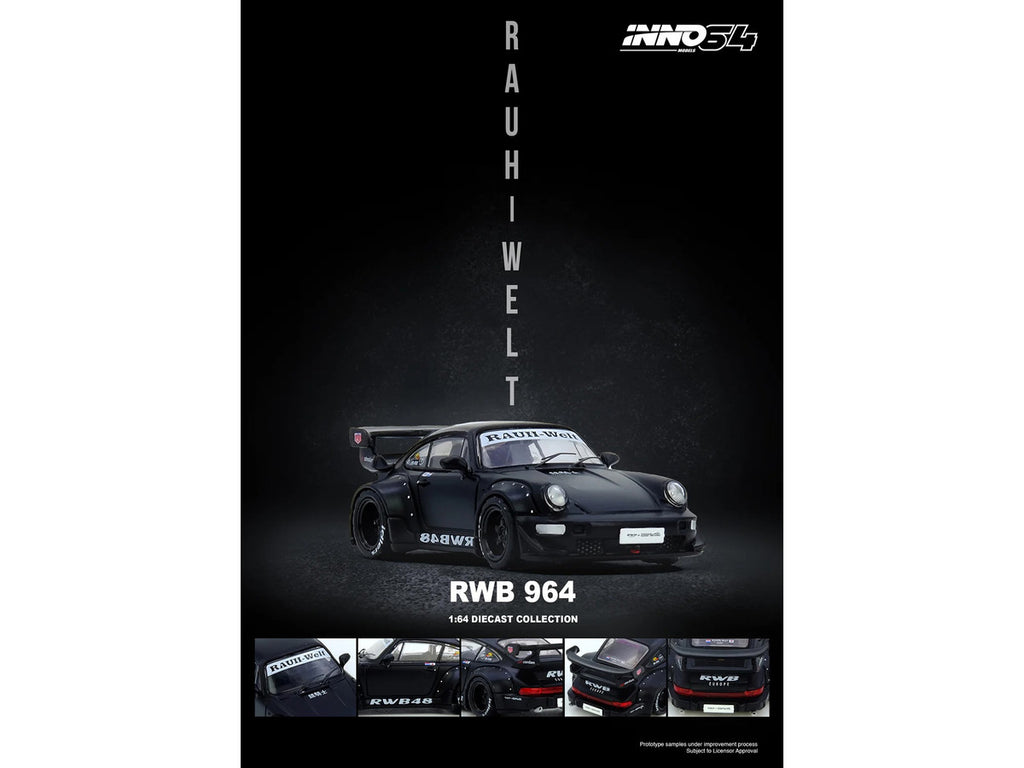 RWB 964 Matt Black 1/64 Diecast Model Car by Inno Models-4