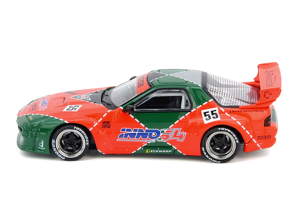 Mazda RX7 (FC3S) "Pandem Aero" RHD (Right Hand Drive) #55 Red and Green "Hong Kong Toycar Salon 2025 Event Edition" 1/64 Diecast Model Car by Inno Models-0