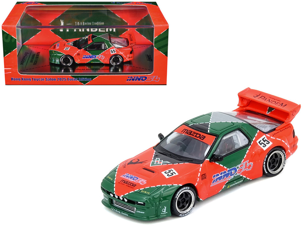 Mazda RX7 (FC3S) "Pandem Aero" RHD (Right Hand Drive) #55 Red and Green "Hong Kong Toycar Salon 2025 Event Edition" 1/64 Diecast Model Car by Inno Models-3