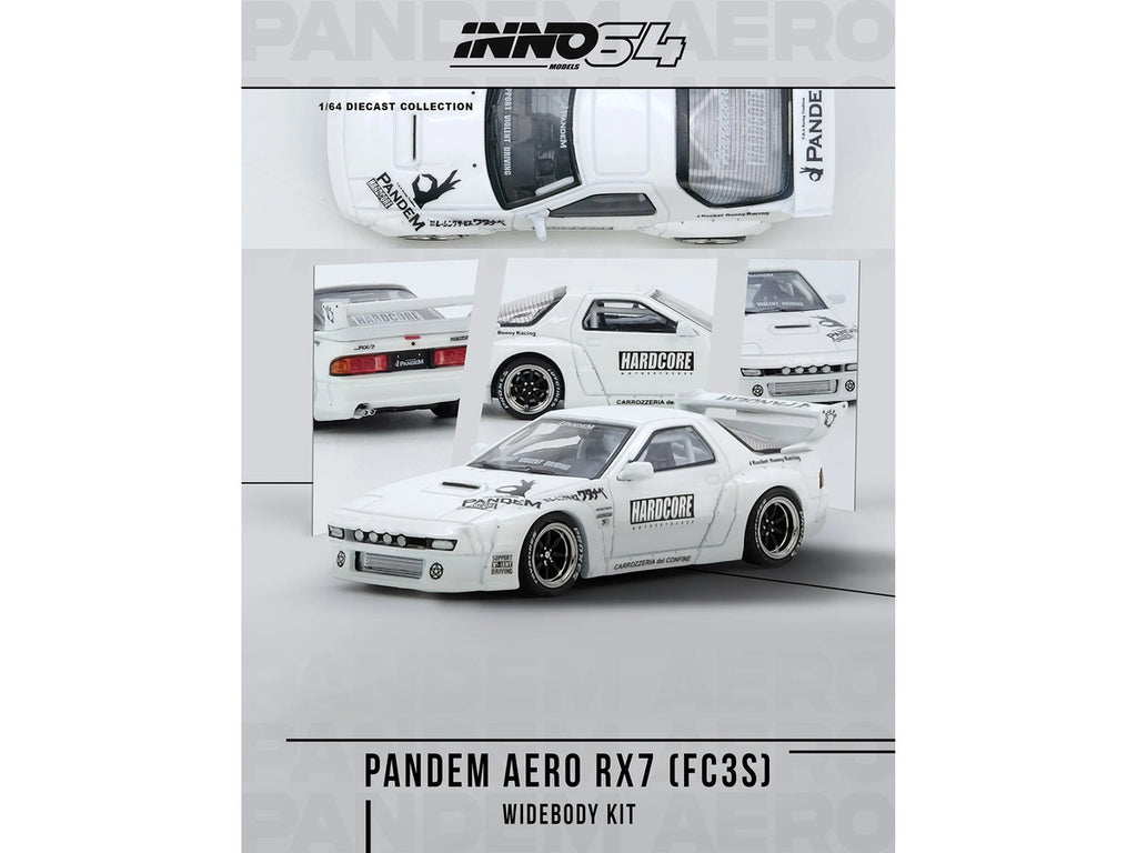 Mazda RX7 (FC3S) "Pandem Aero" Widebody Kit White with Graphics 1/64 Diecast Model Car by Inno Models-2