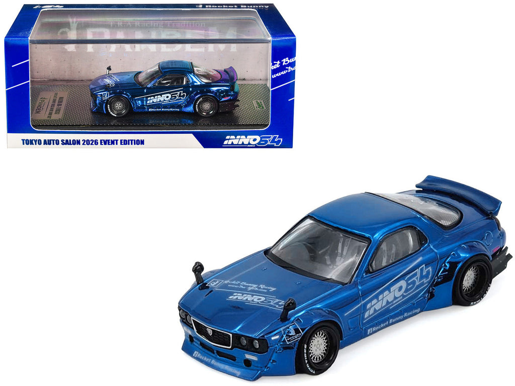 Mazda RX-7 (FD3S) RHD (Right Hand Drive) "Pandem Rocket Bunny" Blue Chrome "Tokyo Auto Salon 2026 Event Edition" 1/64 Diecast Model Car by Inno Models-4