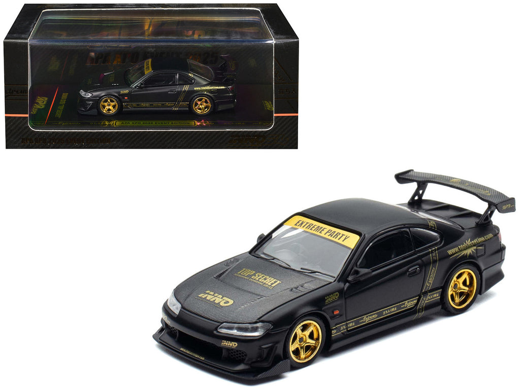 Nissan "Top Secret" Silvia (S15) RHD (Right Hand Drive) Matt Black with Carbon Hood "APA XPO 2025 Event Edition VIP Ticket Bundle" 1/64 Diecast Model Car by Inno Models-4