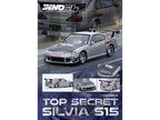 Nissan "Top Secret" Silvia (S15) RHD (Right Hand Drive) Silver Metallic with Carbon Hood 1/64 Diecast Model Car by Inno Models