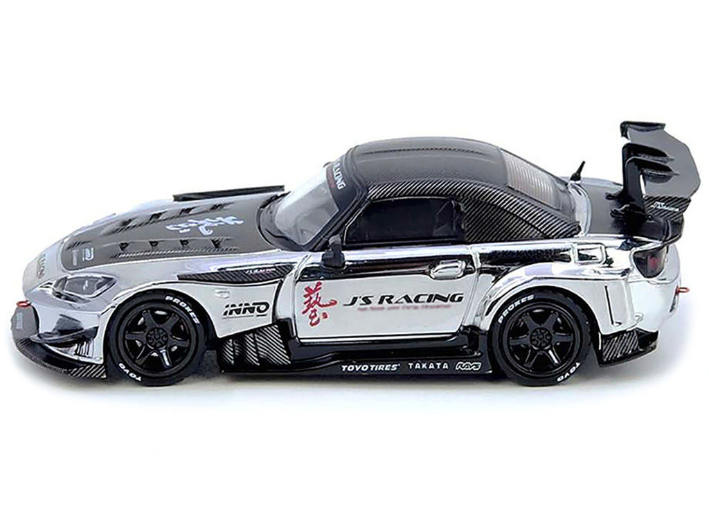 Honda S2000 RHD (Right Hand Drive) "J's Racing" Chrome Silver with Carbon Hood and Top with Graphics "Tokyo Auto Salon Hong Kong 2025 Event Edition" 1/64 Diecast Model Car by Inno Models-1