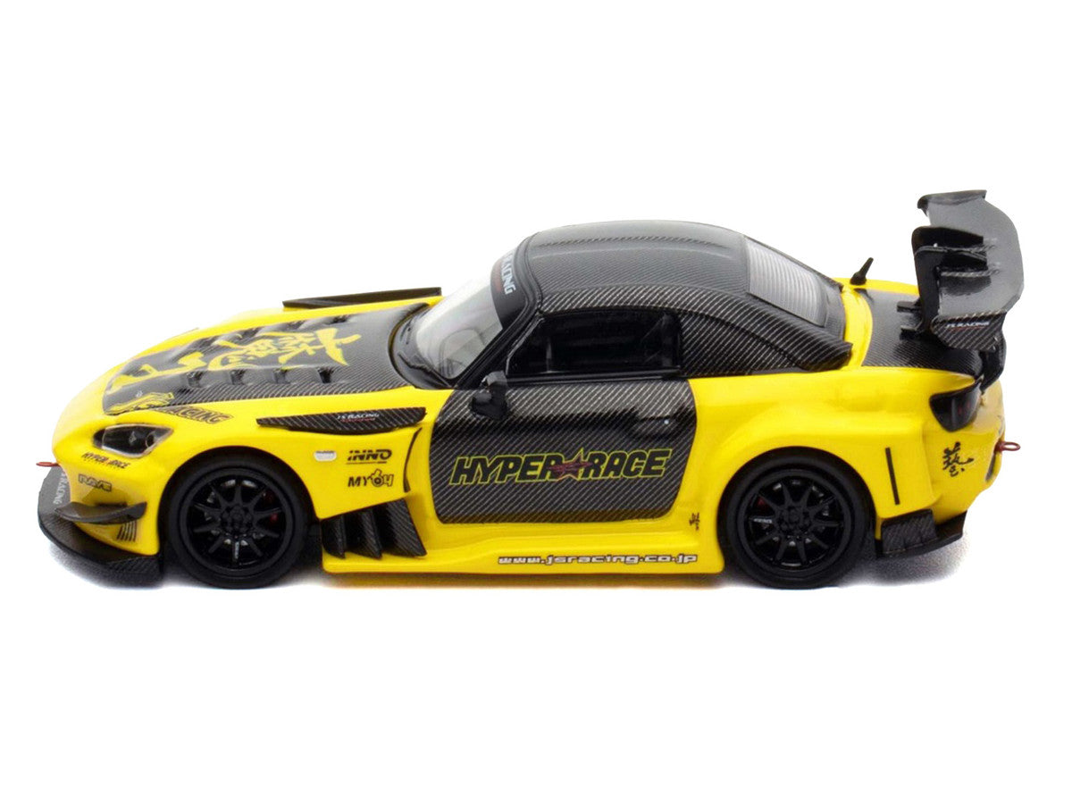 Honda S2000 RHD (Right Hand Drive) "J's Racing" Yellow with Carbon Hood and Top with Graphics "Tokyo Auto Salon Kuala Lumpur 2025 Event Edition" 1/64 Diecast Model Car by Inno Models-2
