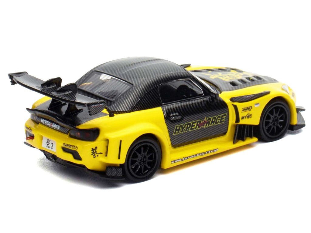 Honda S2000 RHD (Right Hand Drive) "J's Racing" Yellow with Carbon Hood and Top with Graphics "Tokyo Auto Salon Kuala Lumpur 2025 Event Edition" 1/64 Diecast Model Car by Inno Models-1