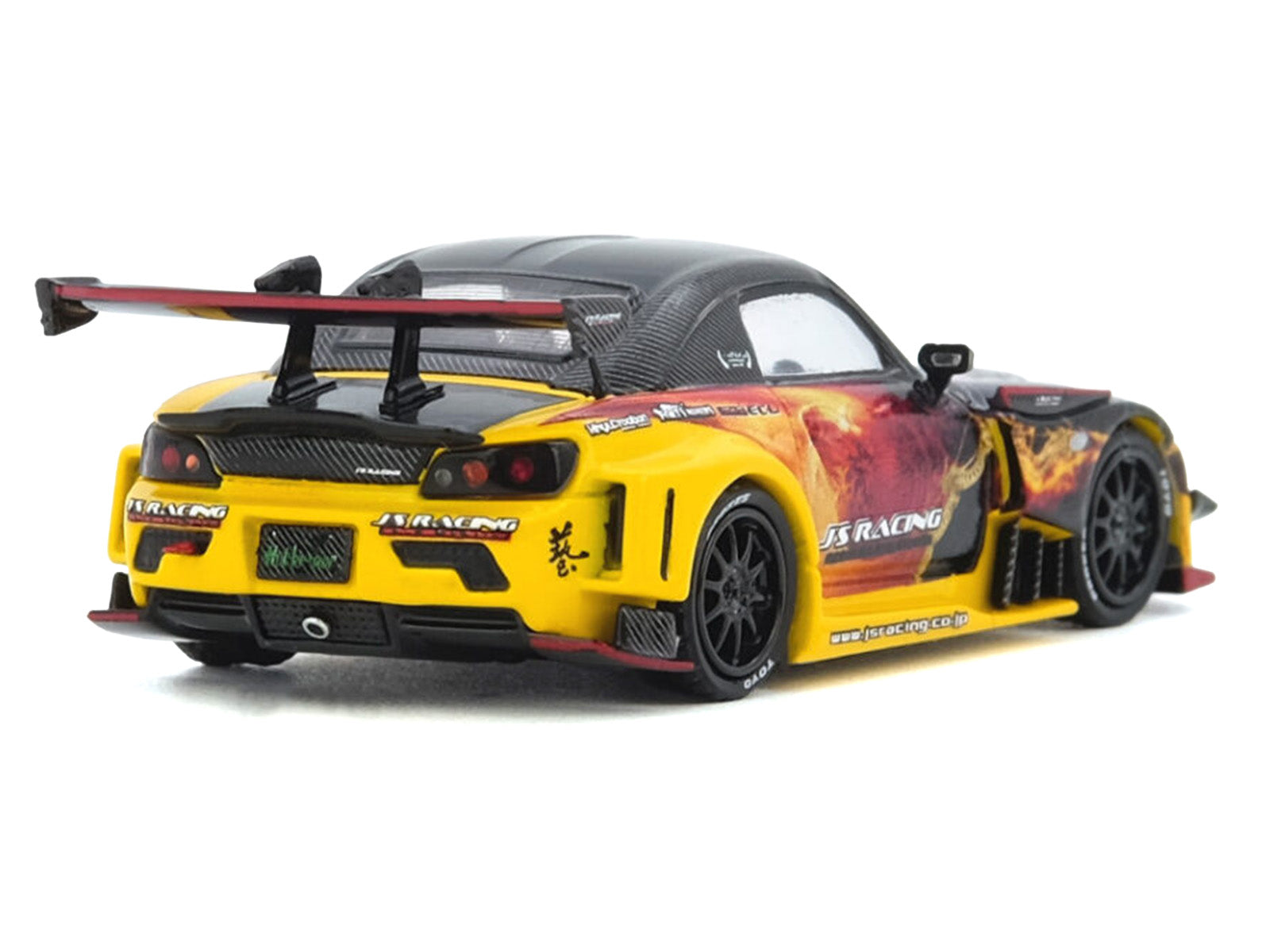 Honda S2000 (AP1) RHD (Right Hand Drive) "J's Racing - Maou" Yellow with Carbon Top with Graphics 1/64 Diecast Model Car by Inno Models