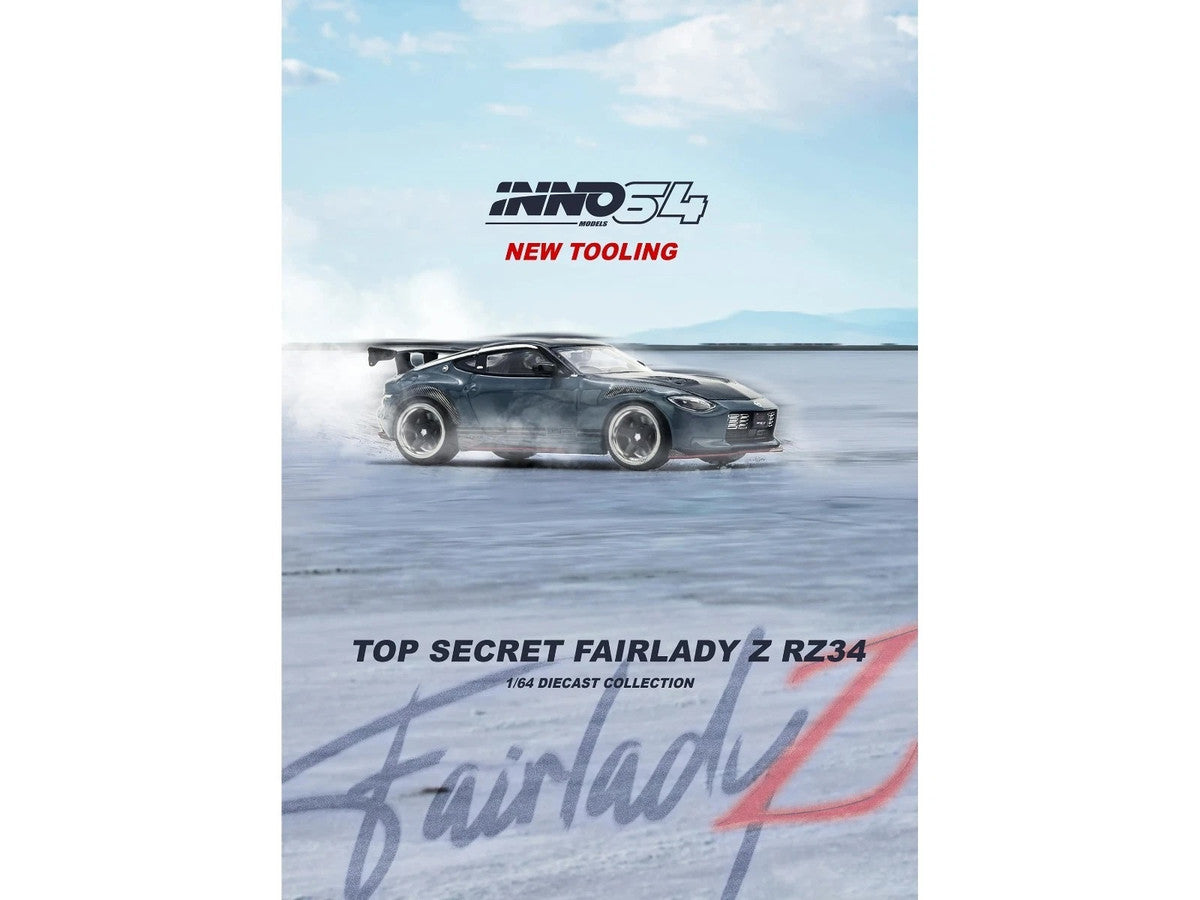 Nissan Fairlady Z "Top Secret" (RZ34) RHD (Right Hand Drive) Stealth Gray with Carbon Hood and Black Top 1/64 Diecast Model Car by Inno Models-2