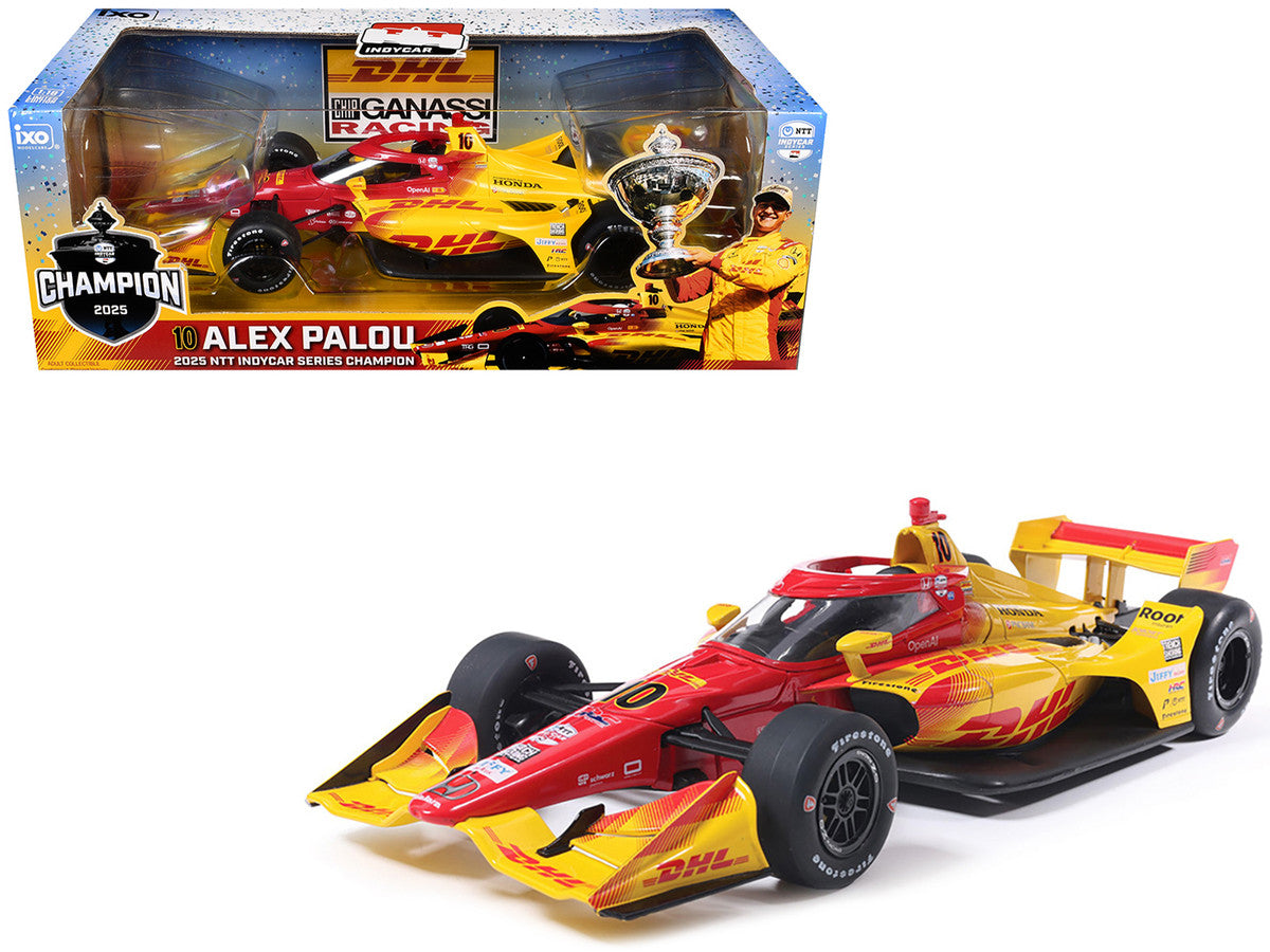 Dallara IndyCar #10 Alex Palou "DHL" Chip Ganassi Racing (Road Course Configuration) Champion "NTT IndyCar Series" (2025) 1/18 Diecast Model Car by IXO Models-4
