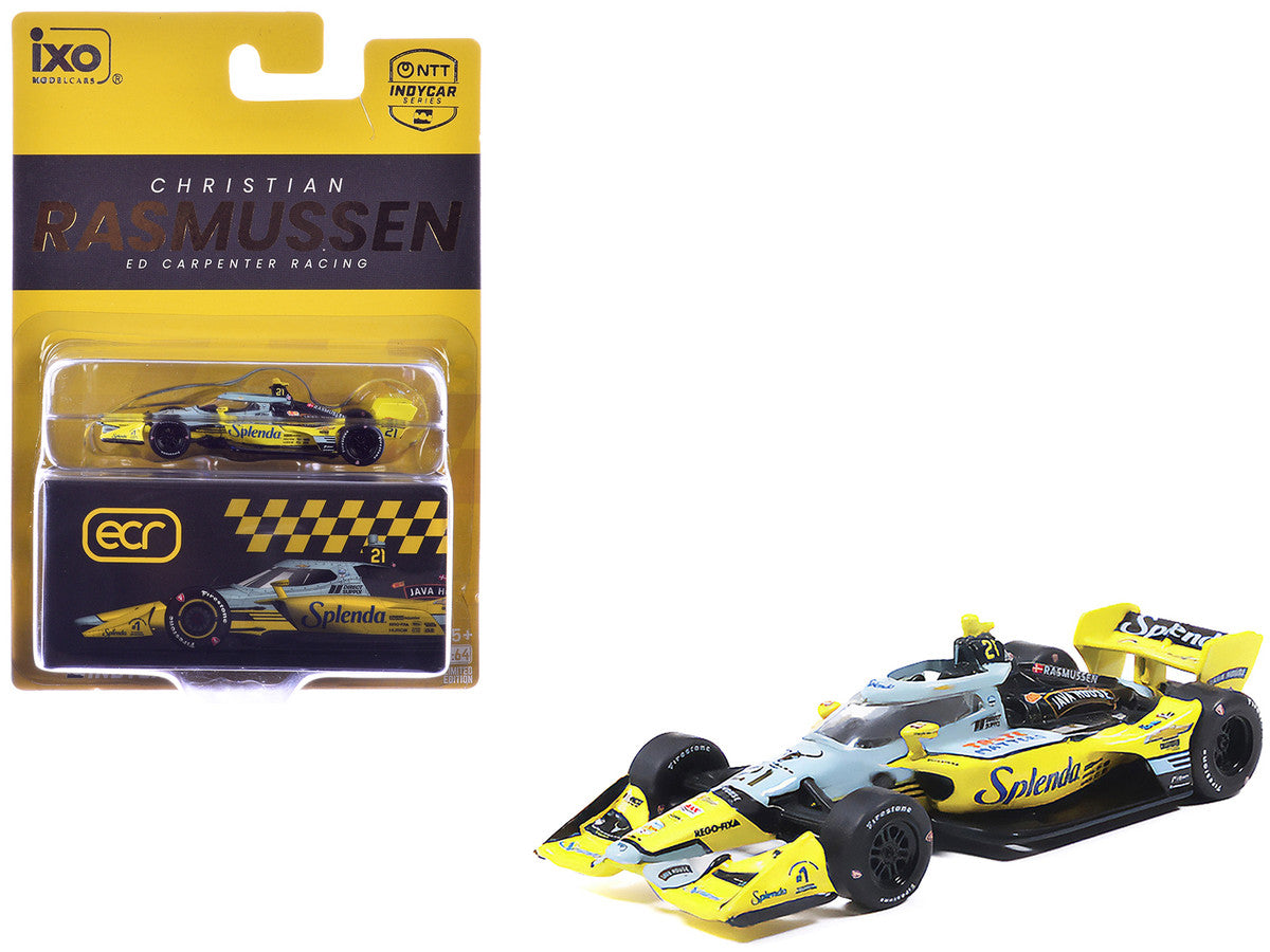Dallara IndyCar #21 Christian Rasmussen "Splenda" Ed Carpenter Racing (Road Course Configuration) "NTT IndyCar Series" (2026) 1/64 Diecast Model by IXO Models-4