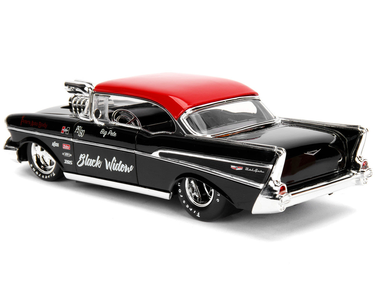 1957 Chevrolet Bel Air Black with Red Top "Pete's Auto Body: Black Widow" "Bigtime Muscle" Series 1/24 Diecast Model Car by Jada-4
